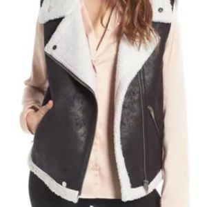 COPY - Love Token Faux Shearling Moto Vest, Size Medium - Black